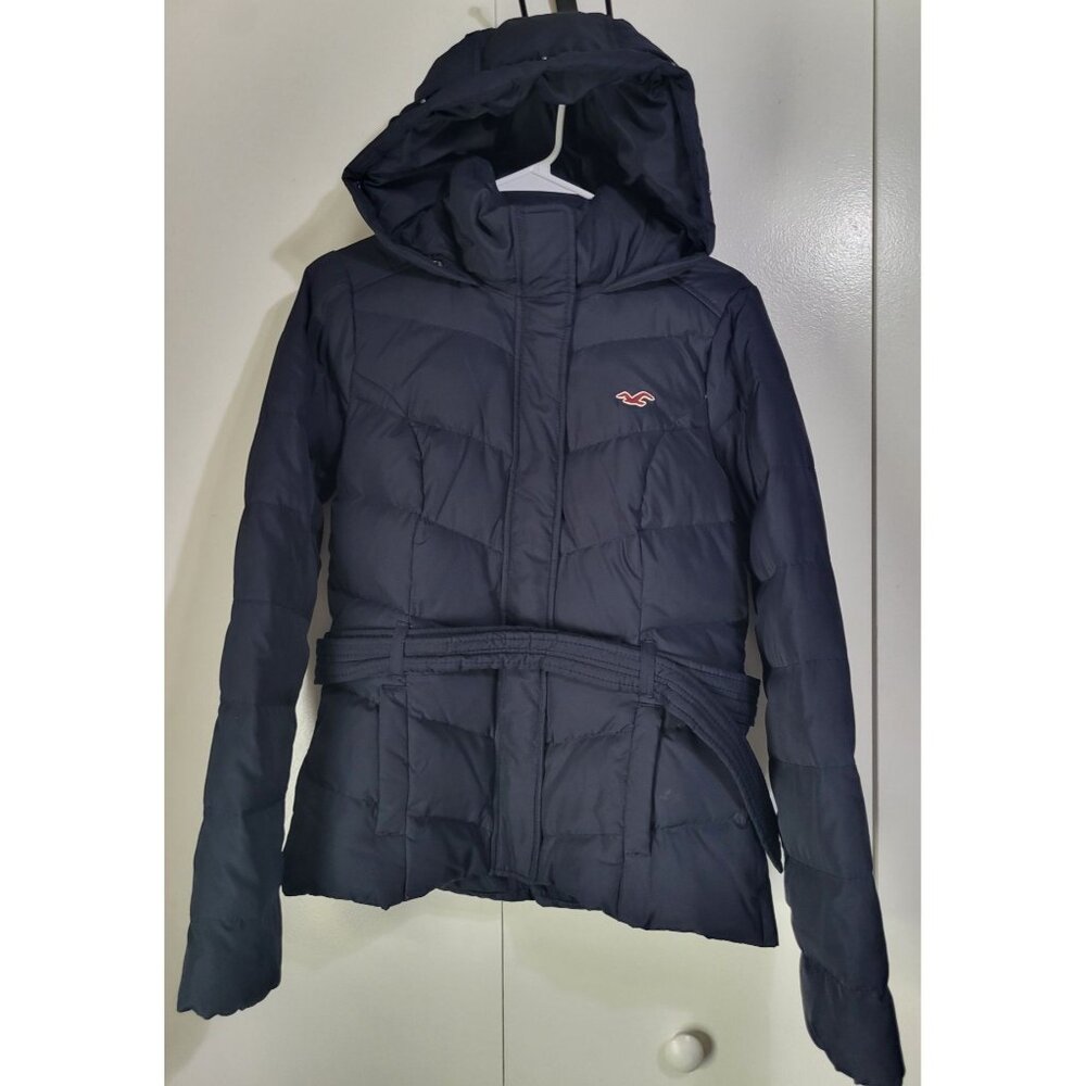 Hollister Puffer Coat Full Zip Hooded Blue Young Women's M Y2K Down, Polyester - Picture 1 of 12